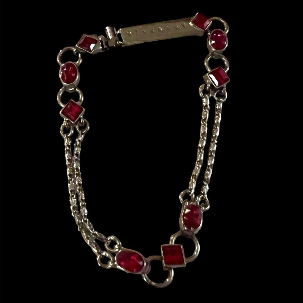 Vintage Givenchy Gunmetal Silver & Red Crystals Bracelet